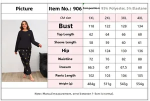 Tabella taglie per set da casa taglie forti con misure dettagliate dalla 1XL alla 4XL
