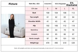 Detailed size chart for women velvet pajama set with measurements in centimeters and grams