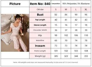 Tableau des tailles pour pyjama à fleurs avec mesures de polyester et d'élasthanne