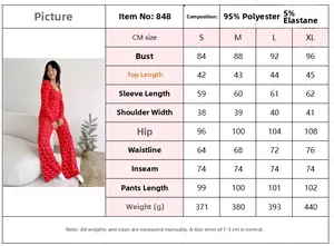 Size chart for women's Christmas pajamas set in CM with S to XL measurements