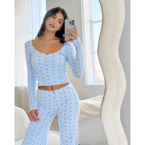 Women French Style Bow Snowflake Printed Pajama Set Long Sleeve Top And Bottom Comfortable Home Wear Sleepwear