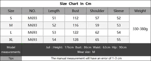 Detailed size chart for women knit cardigan showing bust and length in centimeters