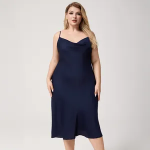Women's Plus Size Satin Cowl Neck Slip Dress Adjustable Spaghetti Strap Midi Nightgown Sexy Sleeveless Lingerie Sleepwear