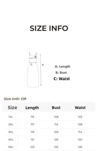 Tabella taglie per camicia da notte in raso taglie forti donna con misure da 1XL a 5XL