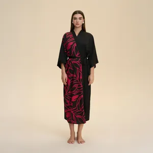 Robe de chambre kimono en satin grande taille pour femme avec imprimé floral chic
