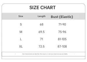 Size chart for ice silk nightdress featuring length and elastic bust measurements