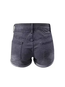 Short en jean taille haute gris foncé pour femme avec coupe ajustée et ourlet retroussé