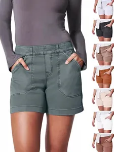Women's Vintage Slim Stretch Denim Shorts Solid Color Casual High Waist Jean Shorts With Pockets Summer Fashion Short Pants