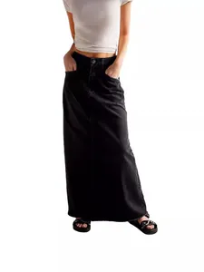 Modischer schwarzer Jeansrock mit hoher Taille für Damen mit elegantem Beinschlitz