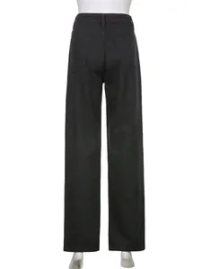 Men's street style black skeleton print baggy jeans with wide-leg straight fit back view