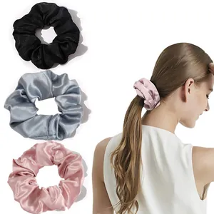 Coleteros de Satén de Color Sólido Alta Elasticidad Plisados Grandes Gomas para el Pelo Elegantes para Mujer Accesorios Diarios