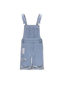 Herren Jeans-Latzhose in Hellblau mit Destroyed-Effekten und verstellbaren Trägern im Streetwear