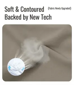 Detail of khaki modal fabric showing breathable texture and cooling tech arrows