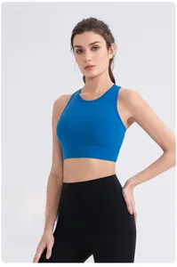 Detailed view of high-elasticity Lycra sport bra with breathable racerback design