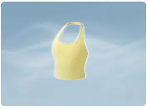Close-up of seamless halter yoga vest in light yellow with soft cloud-like fabric texture