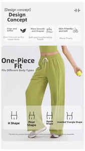 Detalle de los pantalones de yoga verdes de pierna ancha con cordón y cintura alta