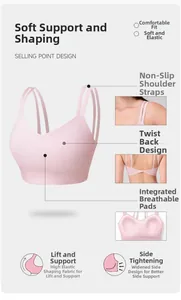 Detail view of pink seamless sports bra featuring double straps and twist-knot back design