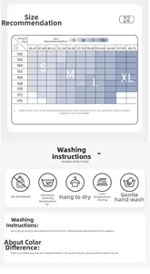 Guide des tailles pour haut de yoga à manches longues avec instructions d'entretien