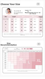 Detailed size chart for Lycra sports bra featuring measurements and model fitting guide