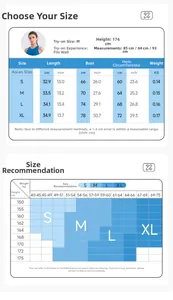 Detailed size guide table for Lycra sports bra including measurements for S to XL sizes