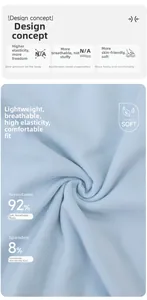 Gros plan sur un tissu côtelé bleu clair en 92 % rayonne et 8 % élasthanne pour le yoga