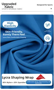 Detail of royal blue Lycra yoga bra fabric with 80% nylon and 20% spandex stretch