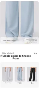Détail du pantalon de yoga large à taille haute en gris chiné, bleu gris et noir