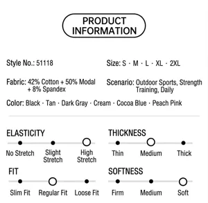 Size chart and fabric blend details for men's modal sports tank top with high elasticity