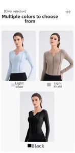 Hauts de sport à manches longues slim fit en bleu clair, kaki et noir pour femme