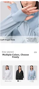 Detail of thumbhole cuffs and variety of colors for this zip-up sports jacket