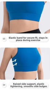Detail of high-stretch sports bra with high side coverage and secure elastic hem