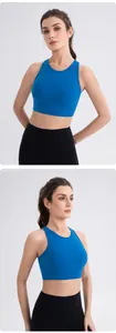 Close-up of blue high-impact sports bra and high-waisted yoga leggings for fitness