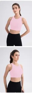 Front and side view of light pink high-impact sports bra with racerback design
