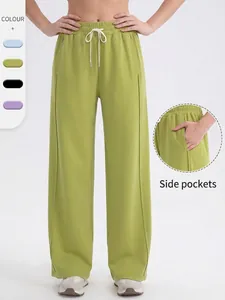 Pantalones de Yoga de Pata Ancha de Talle Alto para Mujer Mezcla de Algodón con Cordón Pantalones Deportivos Casuales