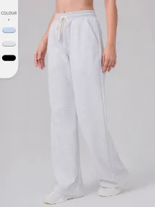 Pantalon de Sport Large Taille Haute Femme Mélange de Coton Cordon de Serrage Ample Décontracté Yoga Jogging Avec Poches Chaud Respirant