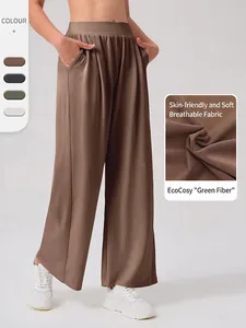 Women High Waist Wide Leg Sports Pants Loose Straight Yoga Trousers Soft Viscose Blend With Pockets For Casual Activewear Running