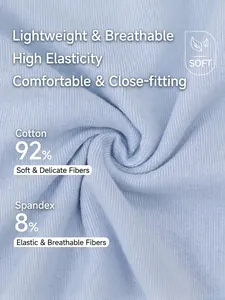 Haut de yoga à manches longues bleu clair en tissu côtelé 92% coton et 8% élasthanne