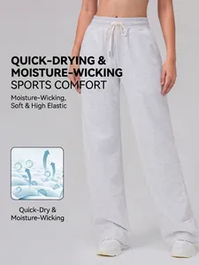 Pantalon de sport ample à jambes larges pour femmes avec cordon de serrage gris clair