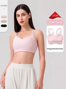 Women's Seamless Lycra Sports Bra V-Neck High Elastic Padded Yoga Top Fixed Cup Workout Bralette For Running Fitness Daily Wear