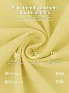 Pale yellow yoga tank top fabric in 80% nylon 20% spandex with elastic ribbed knit texture