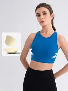 Women's high-impact navy blue sports bra with removable breathable pads for gym workouts