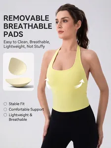Bright yellow halter neck yoga tank top with removable breathable chest pads for support