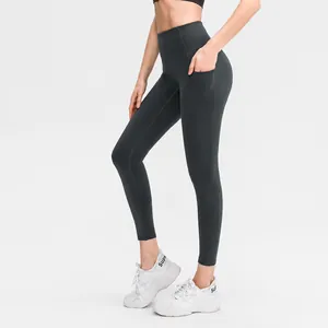 Women's High Waisted Yoga Pants With Side Pockets Tummy Control Butt Lifting Workout Leggings Nylon Spandex Activewear Gym Running Trousers
