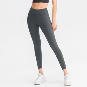 Women's High Waisted Yoga Pants With Side Pockets Tummy Control Butt Lifting Workout Leggings Nylon Spandex Activewear Gym Running Trousers