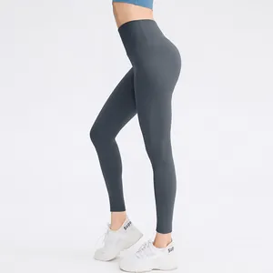 High-waisted dark grey yoga leggings with lift design for fitness and running
