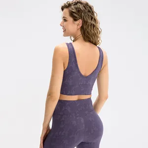 Dames Omkeerbare Jacquard Camouflage Sport-bh Hoge Elasticiteit Ademend Sneldrogend Yoga Tanktop Fitness Vest