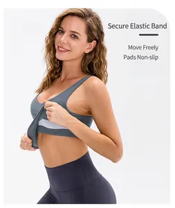 Detail view of sports bra fixed elastic band and anti-shifting chest pads for stability
