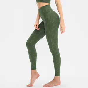 Hoch taillierte Camouflage-Yoga-Leggings in Olivgrün mit glatter Kompressionspassform