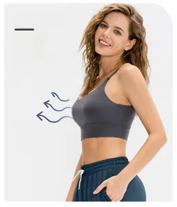 Detail view of grey breathable sports bra side profile with wide elastic underband support