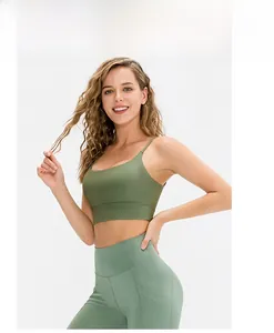 Close-up of avocado green yoga set with high-stretch fabric on a model in studio
